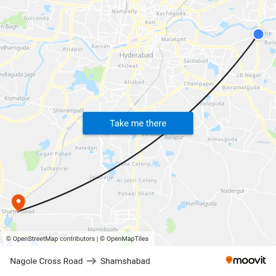 Nagole Cross Road to Shamshabad map