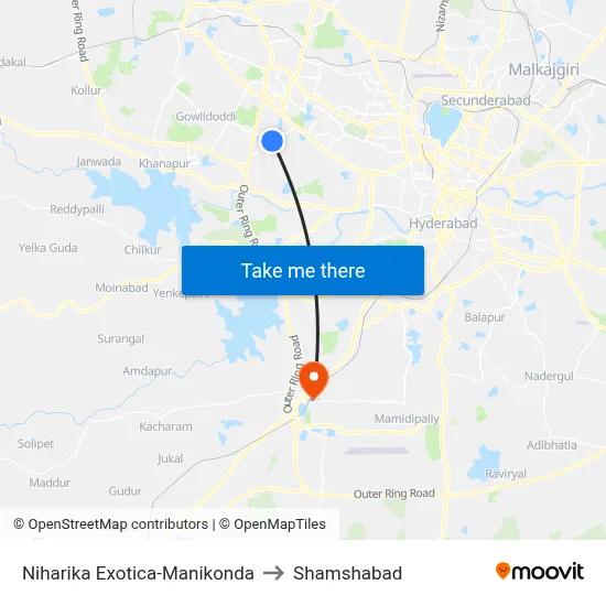 Niharika Exotica-Manikonda to Shamshabad map