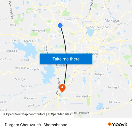 Durgam Cheruvu to Shamshabad map