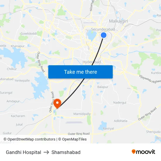 Gandhi Hospital to Shamshabad map