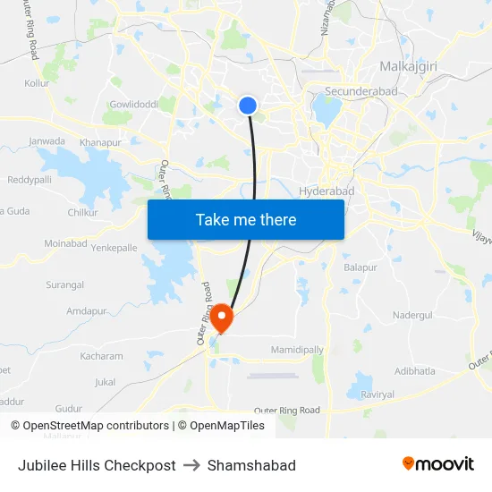 Jubilee Hills Checkpost to Shamshabad map
