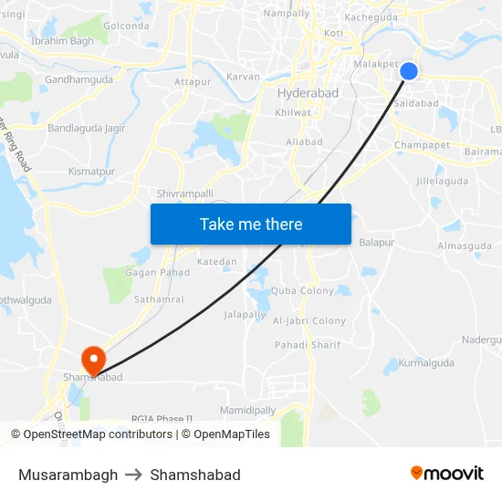 Musarambagh to Shamshabad map