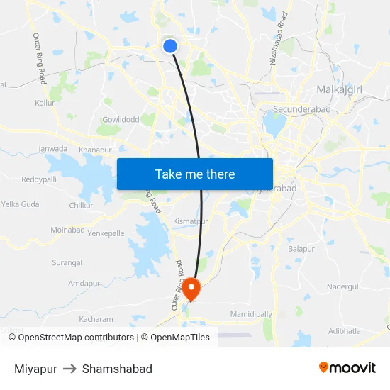 Miyapur to Shamshabad map