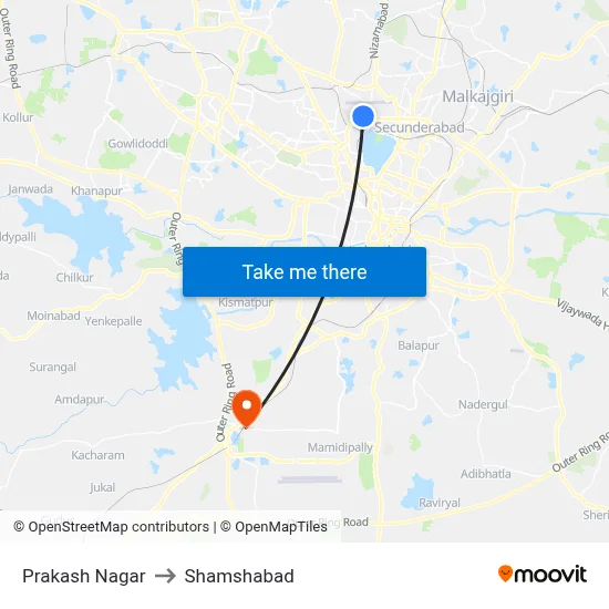 Prakash Nagar to Shamshabad map