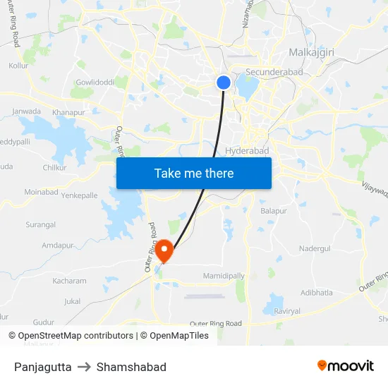 Panjagutta to Shamshabad map
