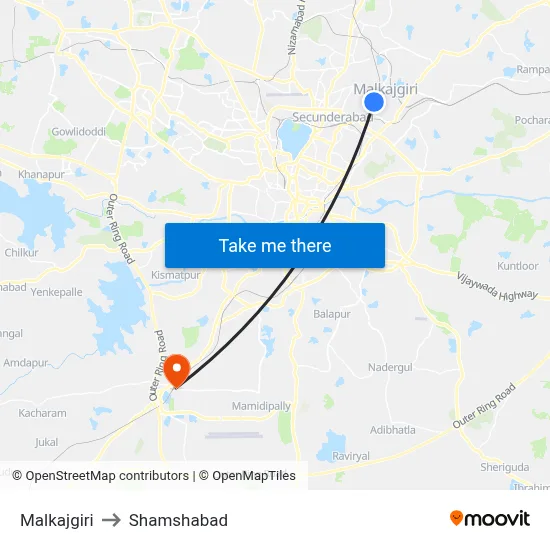 Malkajgiri to Shamshabad map