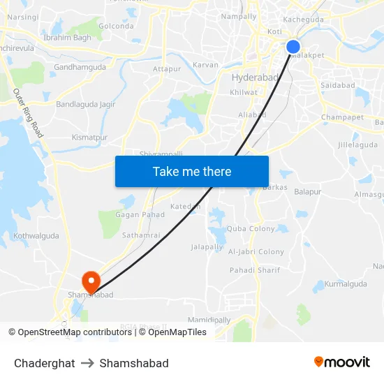 Chaderghat to Shamshabad map