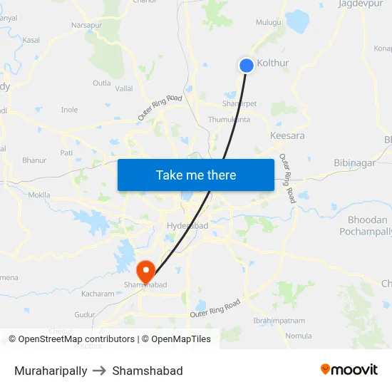 Muraharipally to Shamshabad map