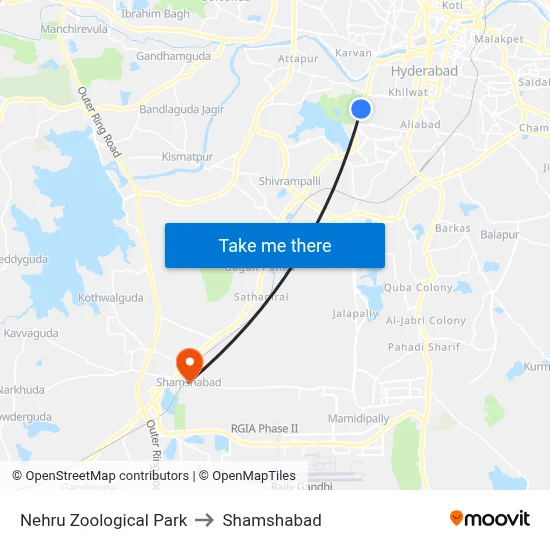 Nehru Zoological Park to Shamshabad map