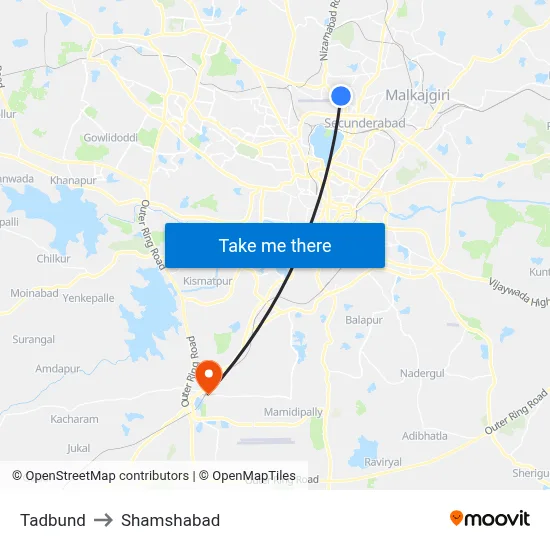 Tadbund to Shamshabad map