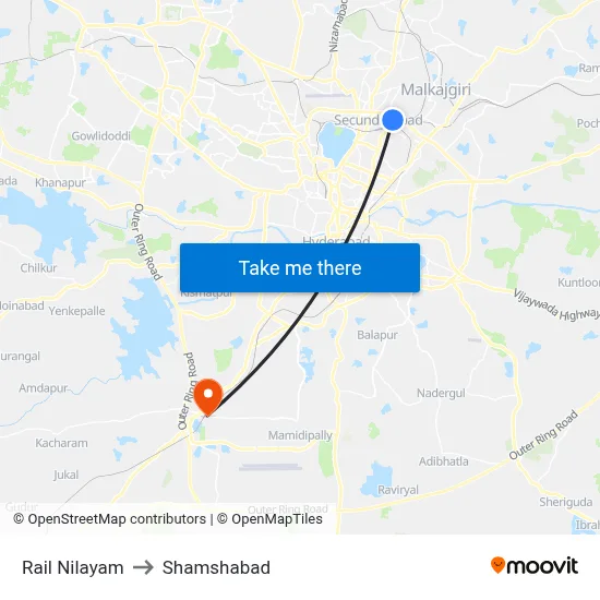 Rail Nilayam to Shamshabad map