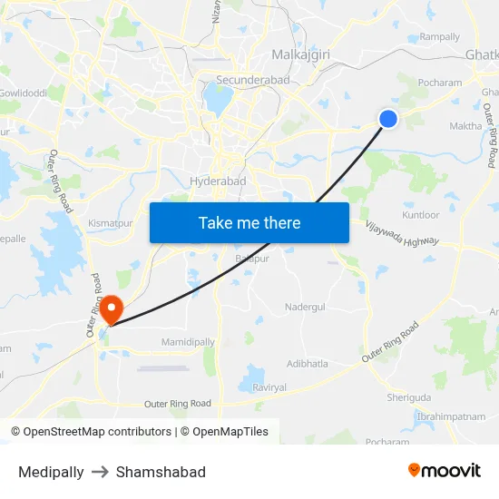 Medipally to Shamshabad map