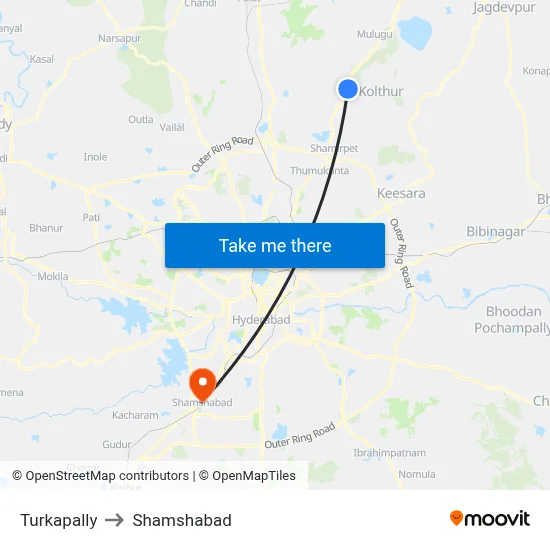 Turkapally to Shamshabad map