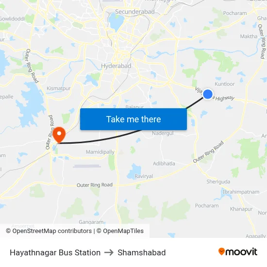Hayathnagar Bus Station to Shamshabad map