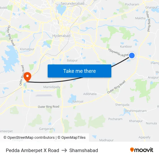 Pedda Amberpet X Road to Shamshabad map