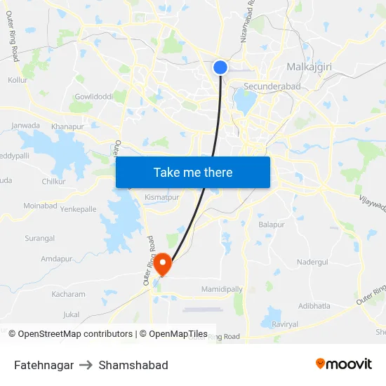 Fatehnagar to Shamshabad map