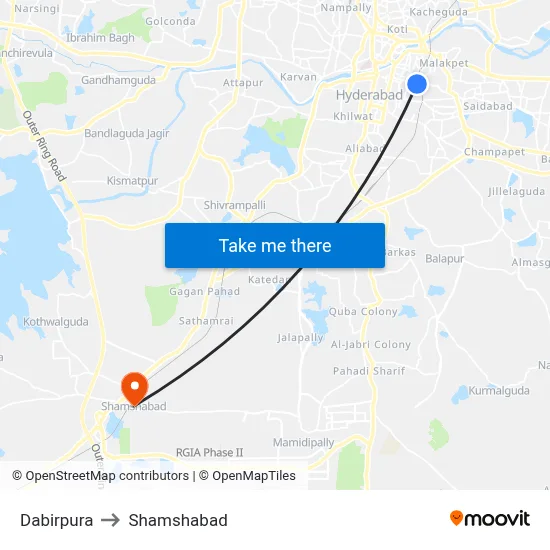 Dabirpura to Shamshabad map