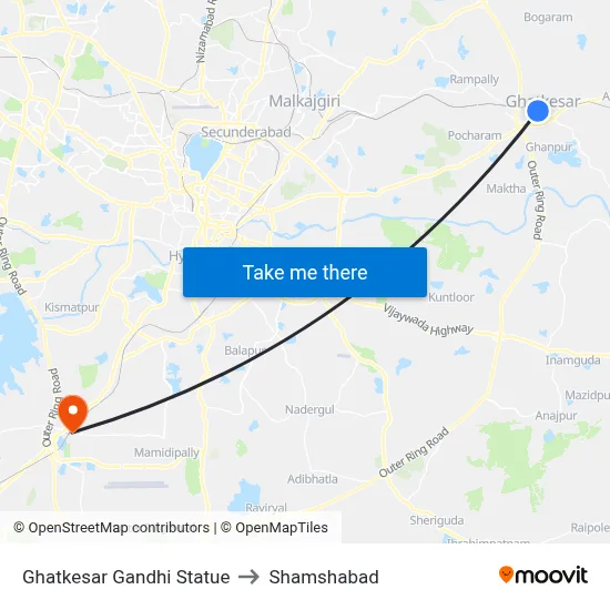 Ghatkesar Gandhi Statue to Shamshabad map