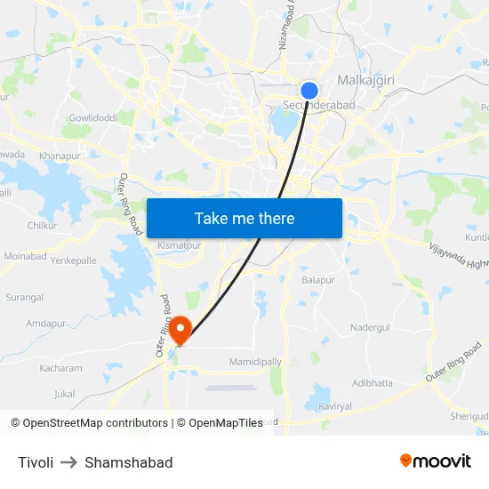Tivoli to Shamshabad map