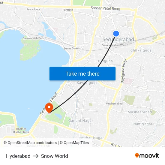 हैदराबाद to स्नो वर्ल्ड map