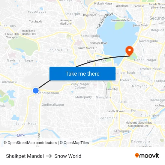 Shaikpet Mandal to Snow World map