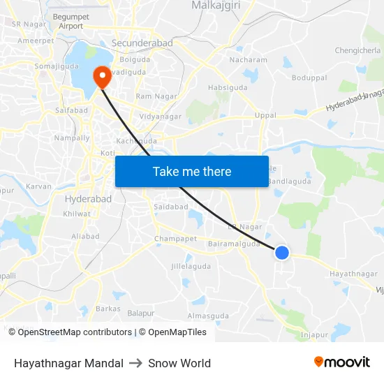 हयातनगर मंडल to स्नो वर्ल्ड map