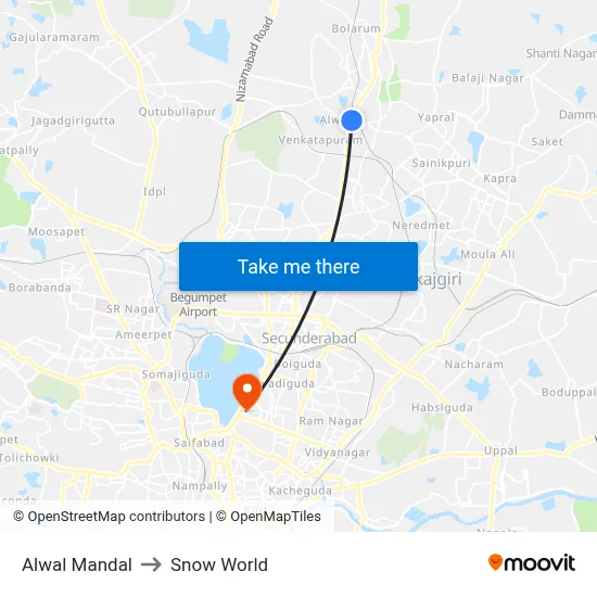Alwal Mandal to Snow World map