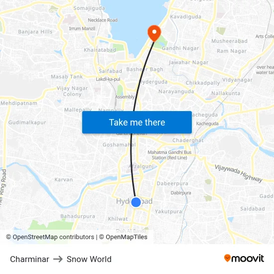 चारमीनार to स्नो वर्ल्ड map