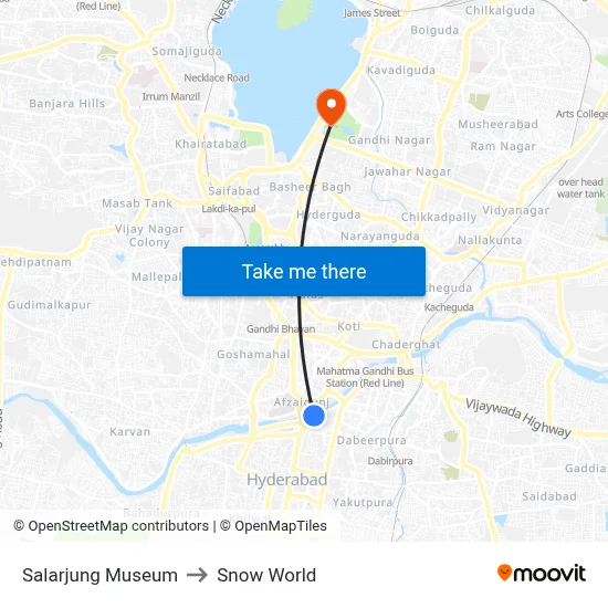 सालार जंग संग्रहालय to स्नो वर्ल्ड map