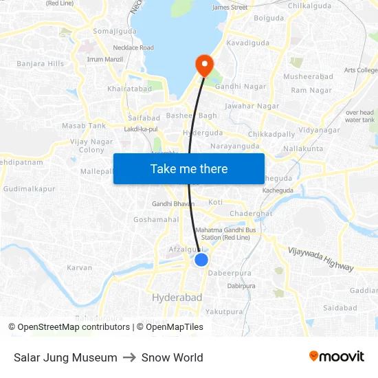Salar Jung Museum to Snow World map