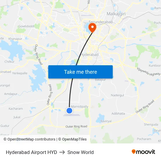 Hyderabad Airport HYD to Snow World map
