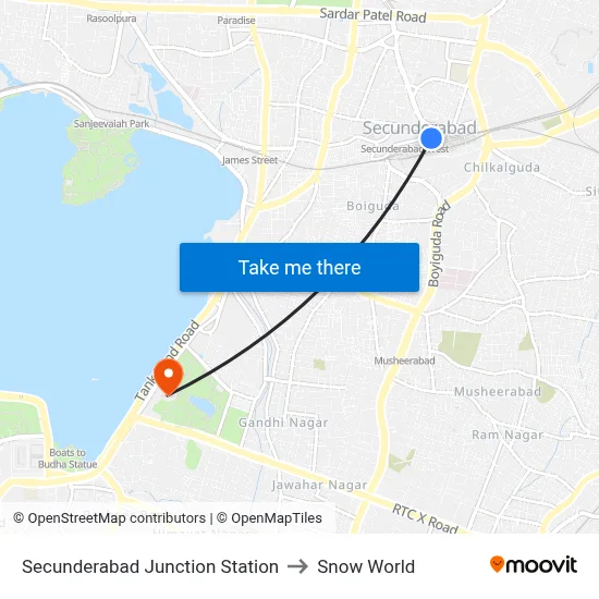 Secunderabad Junction Station to Snow World map