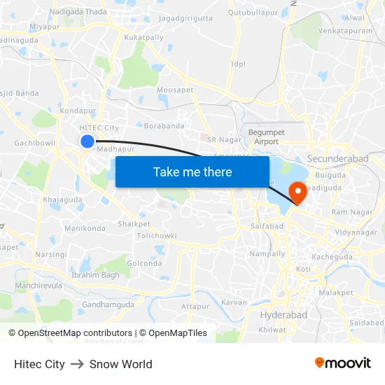 हाइटेक सिटी to स्नो वर्ल्ड map