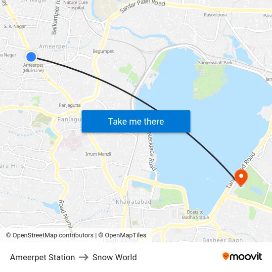 Ameerpet Station to Snow World map