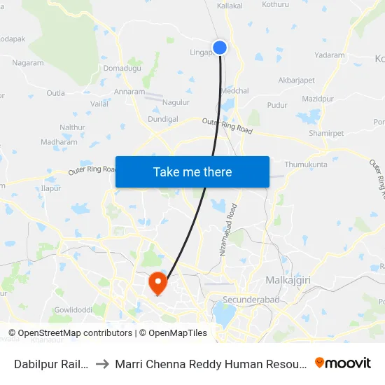 Dabilpur Railway Station to Marri Chenna Reddy Human Resources Development Institute map
