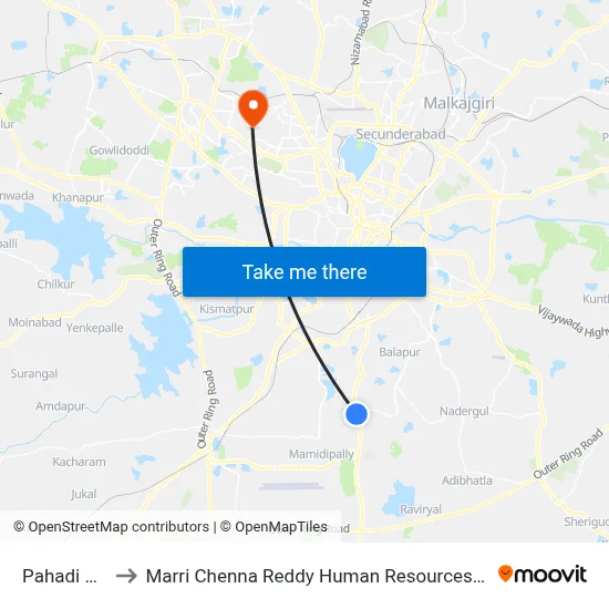 पहाड़ी शरीफ to मारी चेन्ना रेड्डी मानव संसाधन विकास संस्थान map