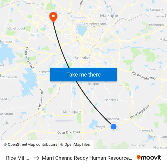Rice  Mil Adibatla to Marri Chenna Reddy Human Resources Development Institute map