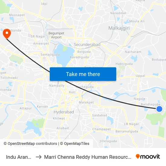 इंदु अरण्य पल्लवी to मारी चेन्ना रेड्डी मानव संसाधन विकास संस्थान map