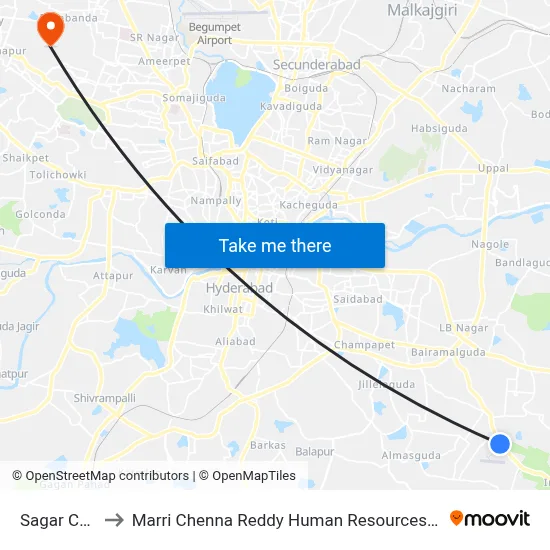 सागर कॉम्प्लेक्स to मारी चेन्ना रेड्डी मानव संसाधन विकास संस्थान map