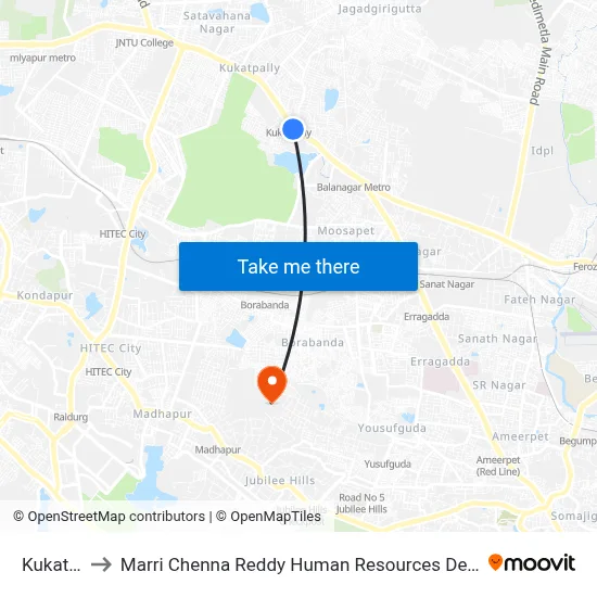 कुकटपल्ली to मारी चेन्ना रेड्डी मानव संसाधन विकास संस्थान map