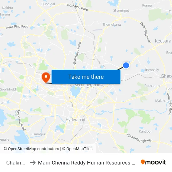 चक्रीपुरम to मारी चेन्ना रेड्डी मानव संसाधन विकास संस्थान map