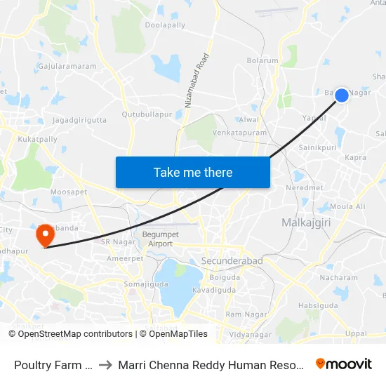 Poultry Farm Balaji Nagar to Marri Chenna Reddy Human Resources Development Institute map