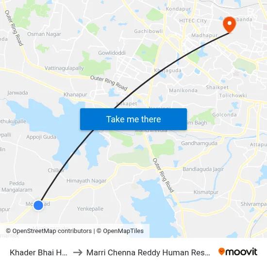 Khader Bhai Hotel-Moinabad to Marri Chenna Reddy Human Resources Development Institute map