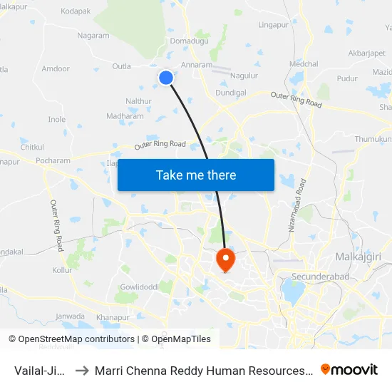 Vailal-Jinnaram to Marri Chenna Reddy Human Resources Development Institute map