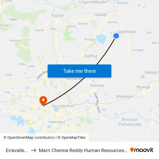 Erravalle Village to Marri Chenna Reddy Human Resources Development Institute map