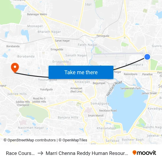 Race Course-Sec Bad to Marri Chenna Reddy Human Resources Development Institute map