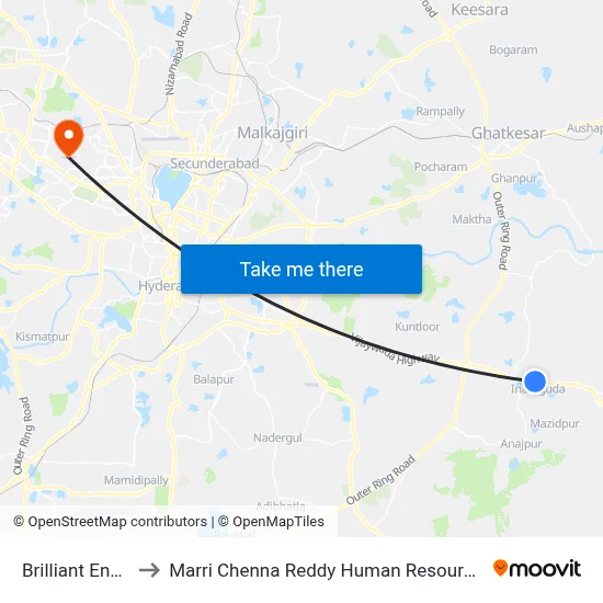 Brilliant Engg College to Marri Chenna Reddy Human Resources Development Institute map