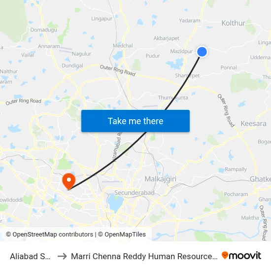 Aliabad Shamirpet to Marri Chenna Reddy Human Resources Development Institute map