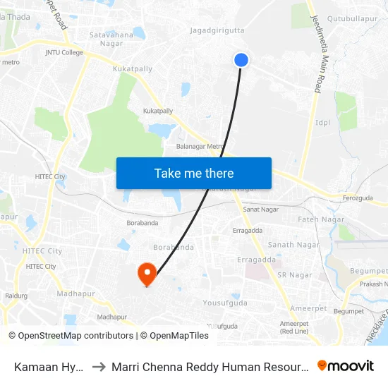 Kamaan Hyd Bus Stop to Marri Chenna Reddy Human Resources Development Institute map
