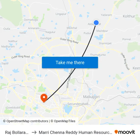 Raj Bollaram Thanda to Marri Chenna Reddy Human Resources Development Institute map